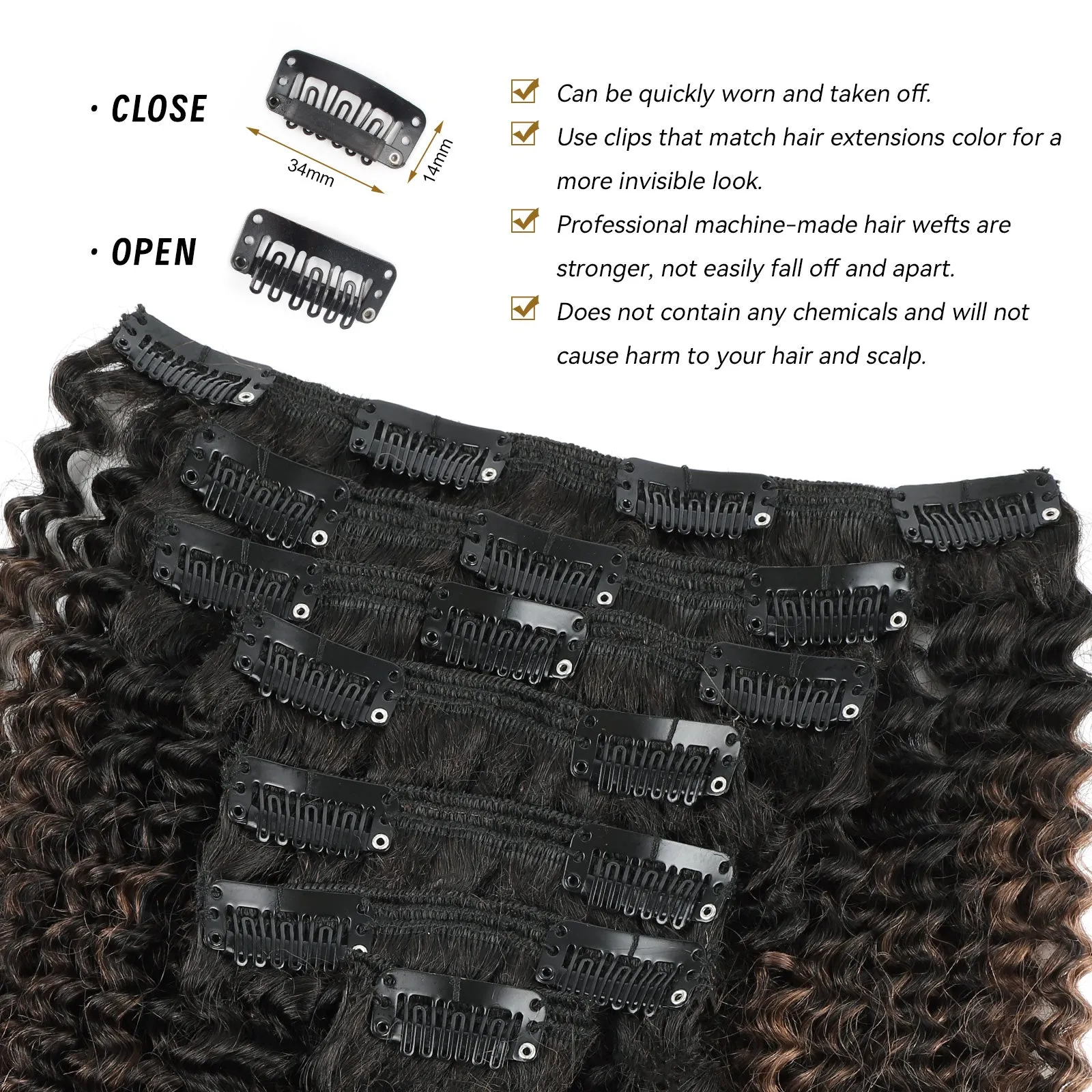 Clip in Hair Extension Afro Kinky Curly 1BT1BP4#