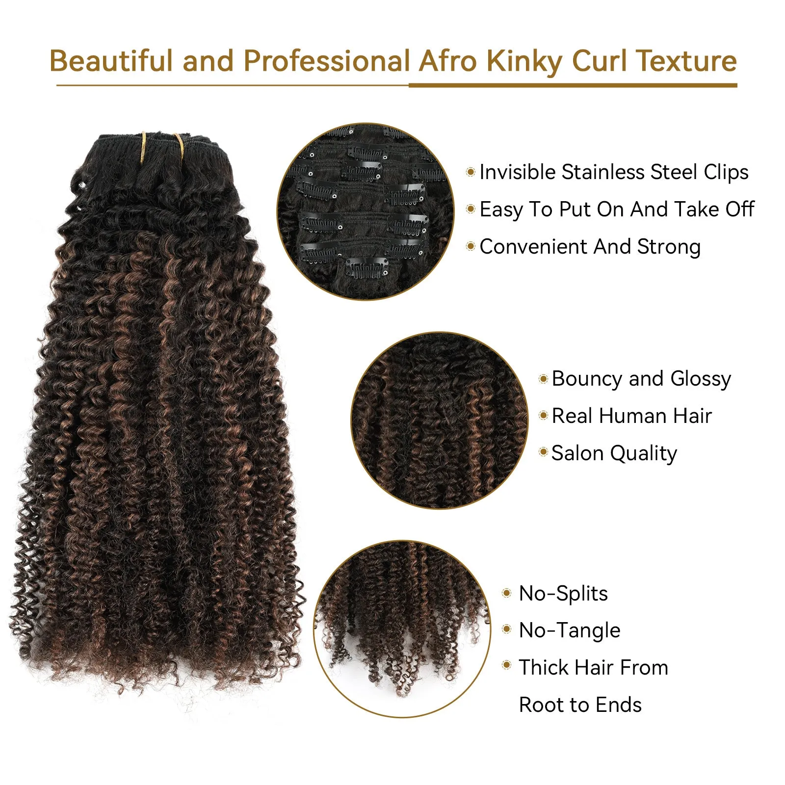 Clip in Hair Extension Afro Kinky Curly 1BT1BP4#