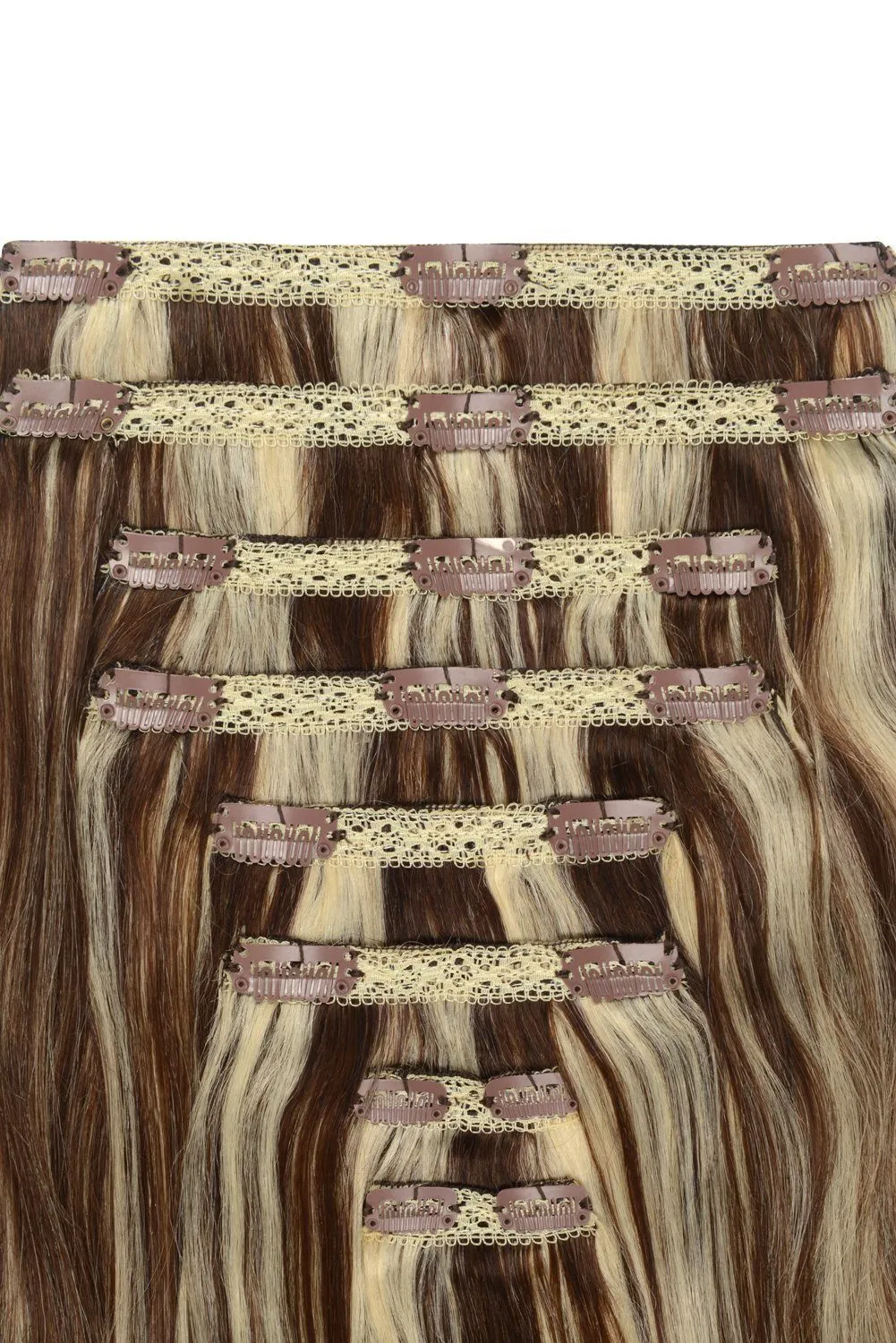 Cookies & Cream (#4/613) Double Wefted Full Head Clip In Hair Extensions