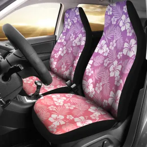 Coral and Purple Ombre Car Seat Covers With White Hibiscus Pattern Overlay