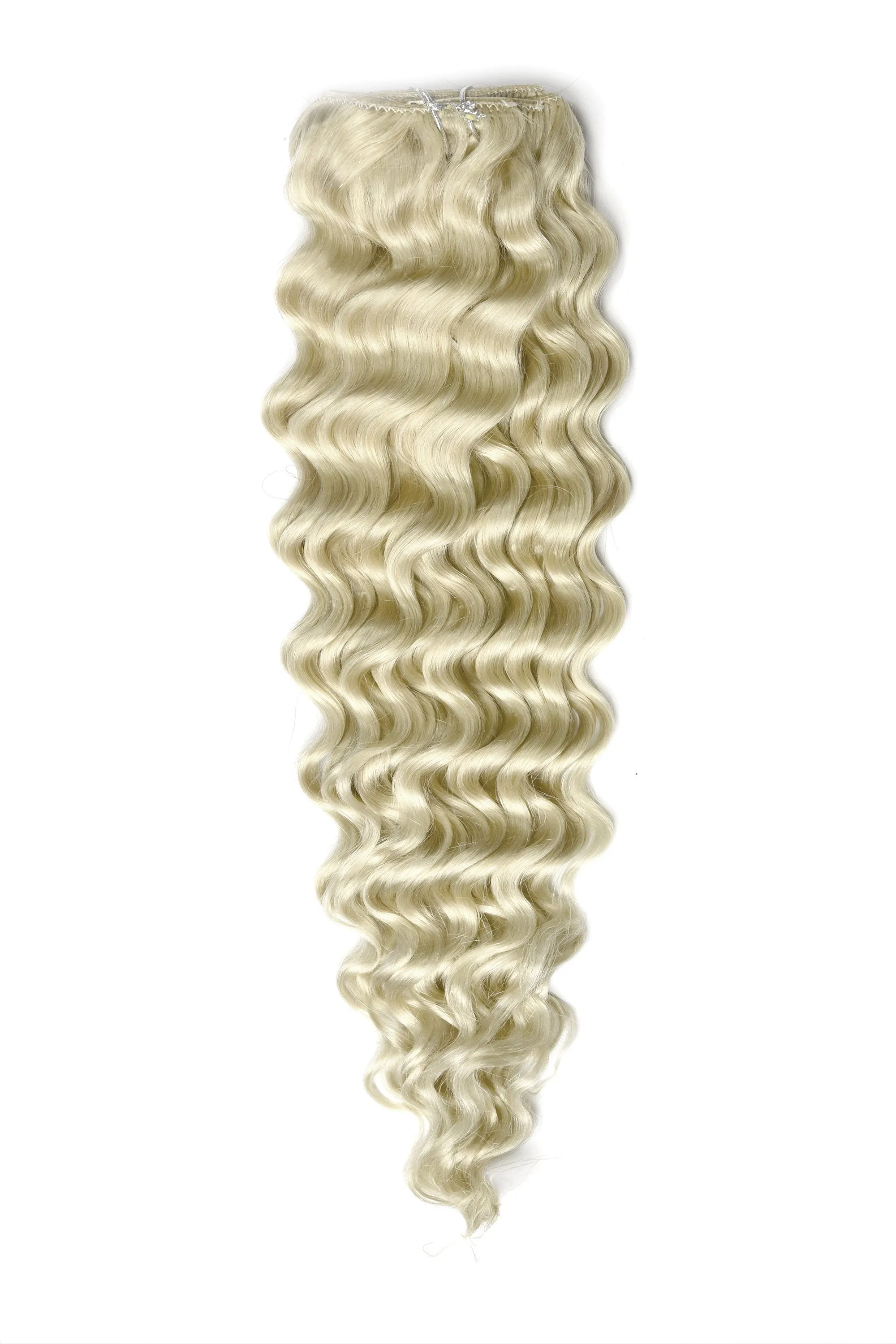 Curly Full Head Remy Clip in Human Hair Extensions - Ice Blonde
