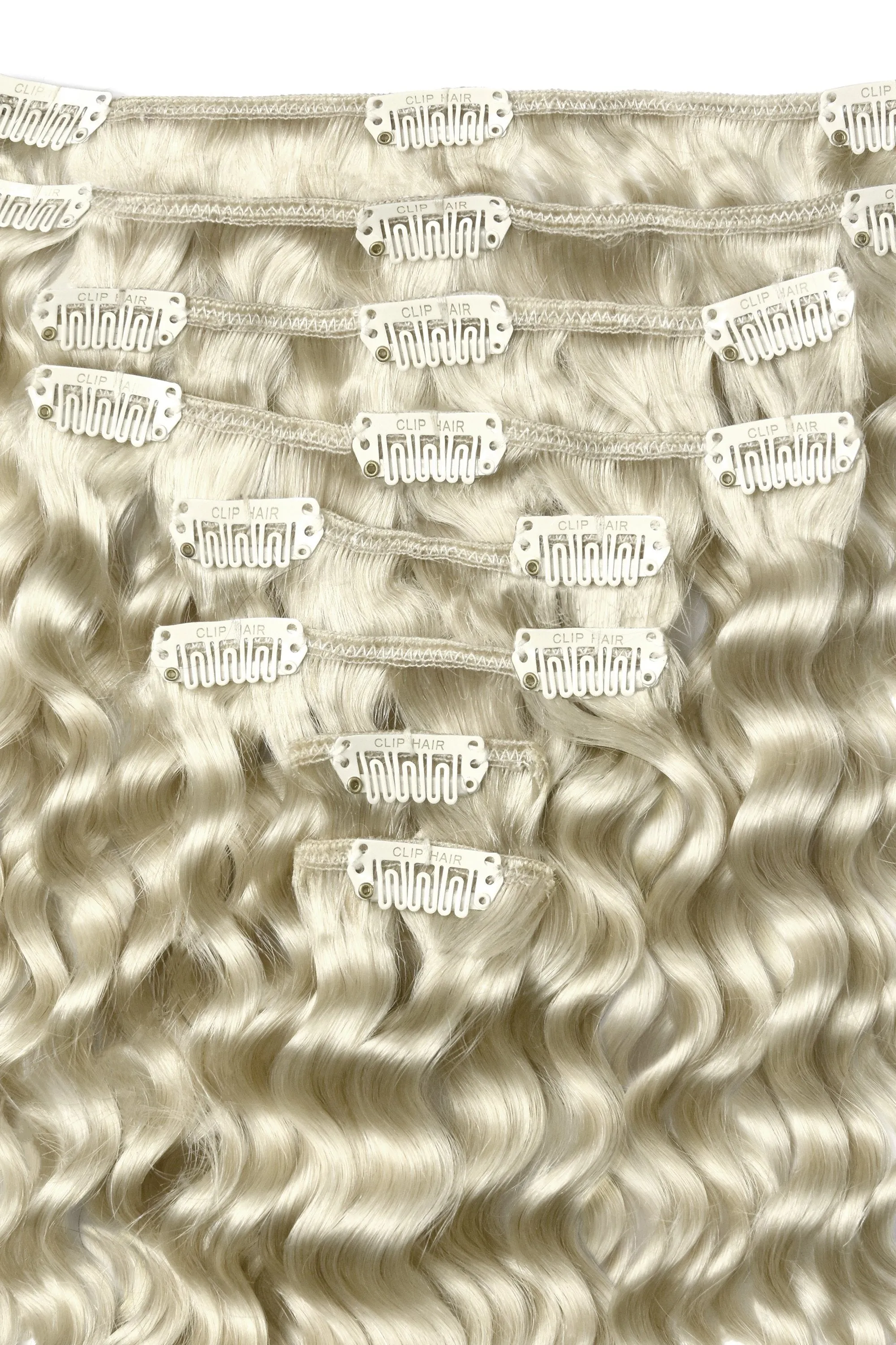 Curly Full Head Remy Clip in Human Hair Extensions - Ice Blonde