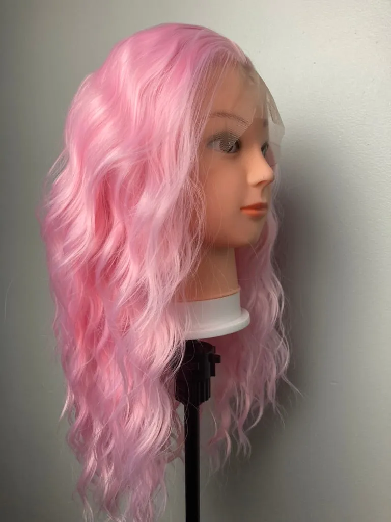 Curly Short Bob Shoulder Length Lace Front Wig Pink Wig