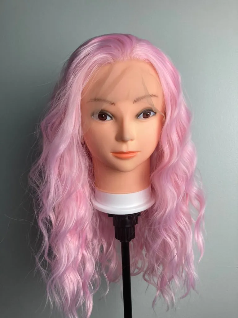 Curly Short Bob Shoulder Length Lace Front Wig Pink Wig