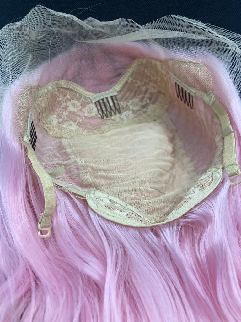 Curly Short Bob Shoulder Length Lace Front Wig Pink Wig