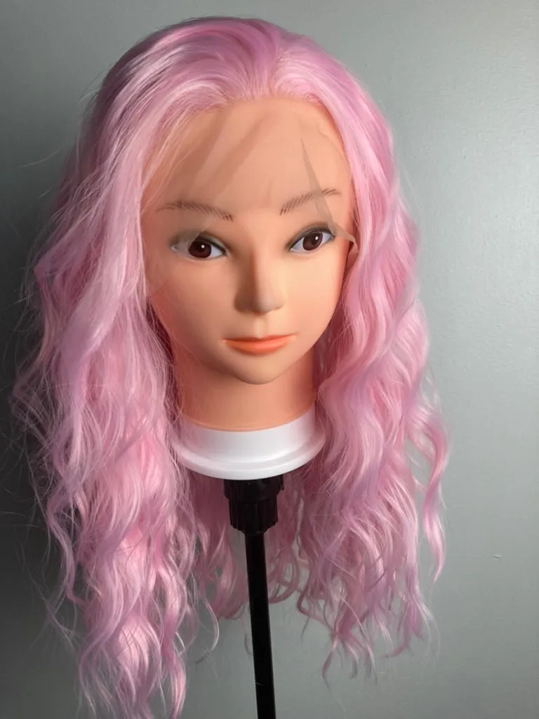 Curly Short Bob Shoulder Length Lace Front Wig Pink Wig