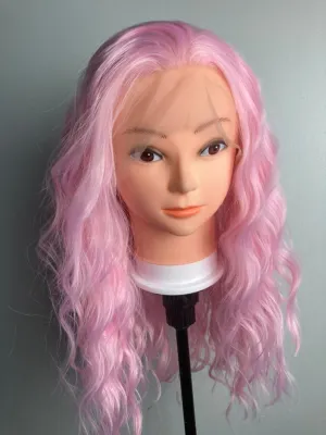 Curly Short Bob Shoulder Length Lace Front Wig Pink Wig