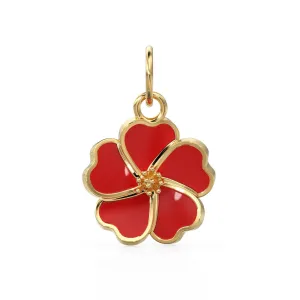 Dainty Hibiscus Solid Gold Enamel Charm / Tropical Flower Gold Enamel Pendant / Hawaiian Inspired Jewelry for Necklace Bracelet Earring