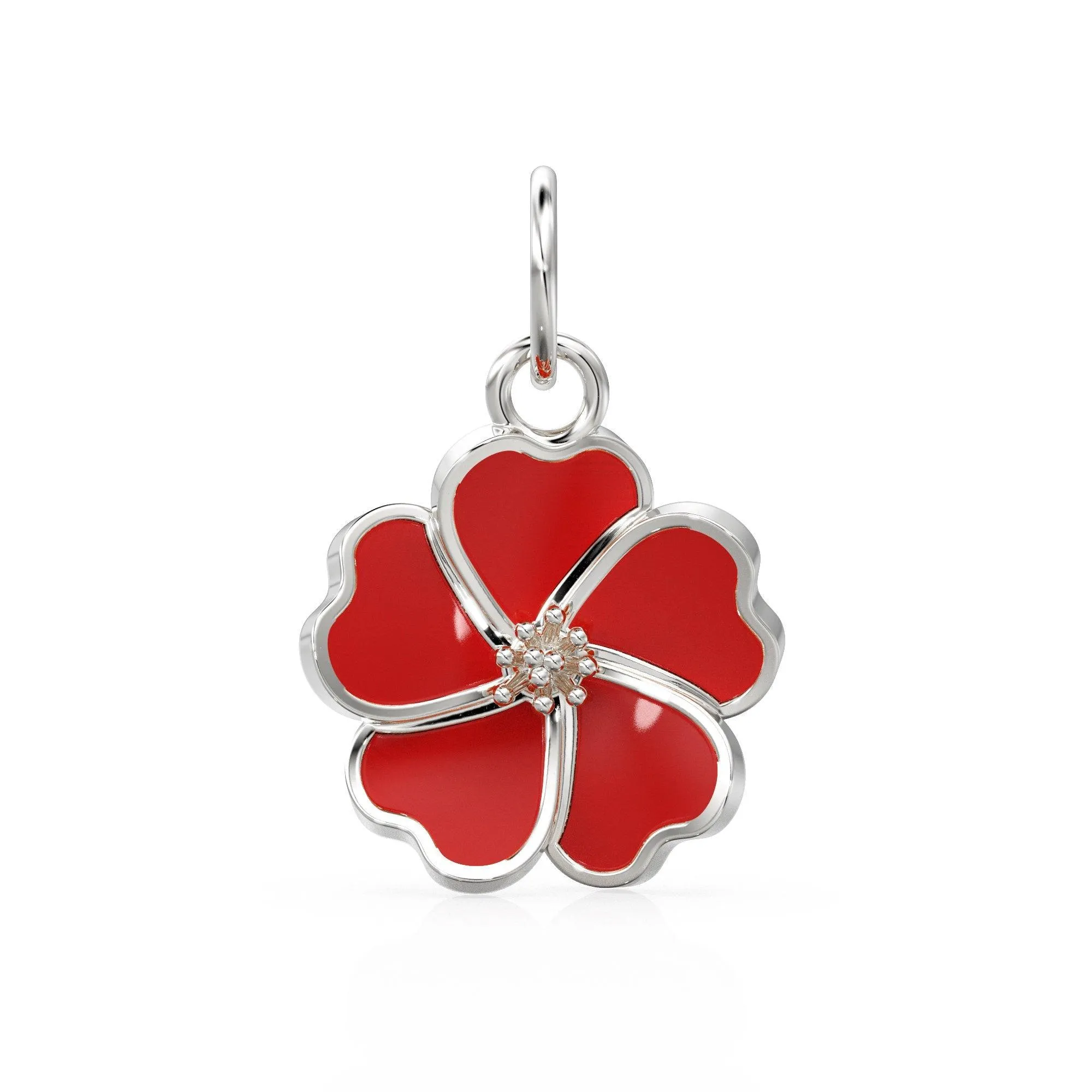 Dainty Hibiscus Solid Gold Enamel Charm / Tropical Flower Gold Enamel Pendant / Hawaiian Inspired Jewelry for Necklace Bracelet Earring
