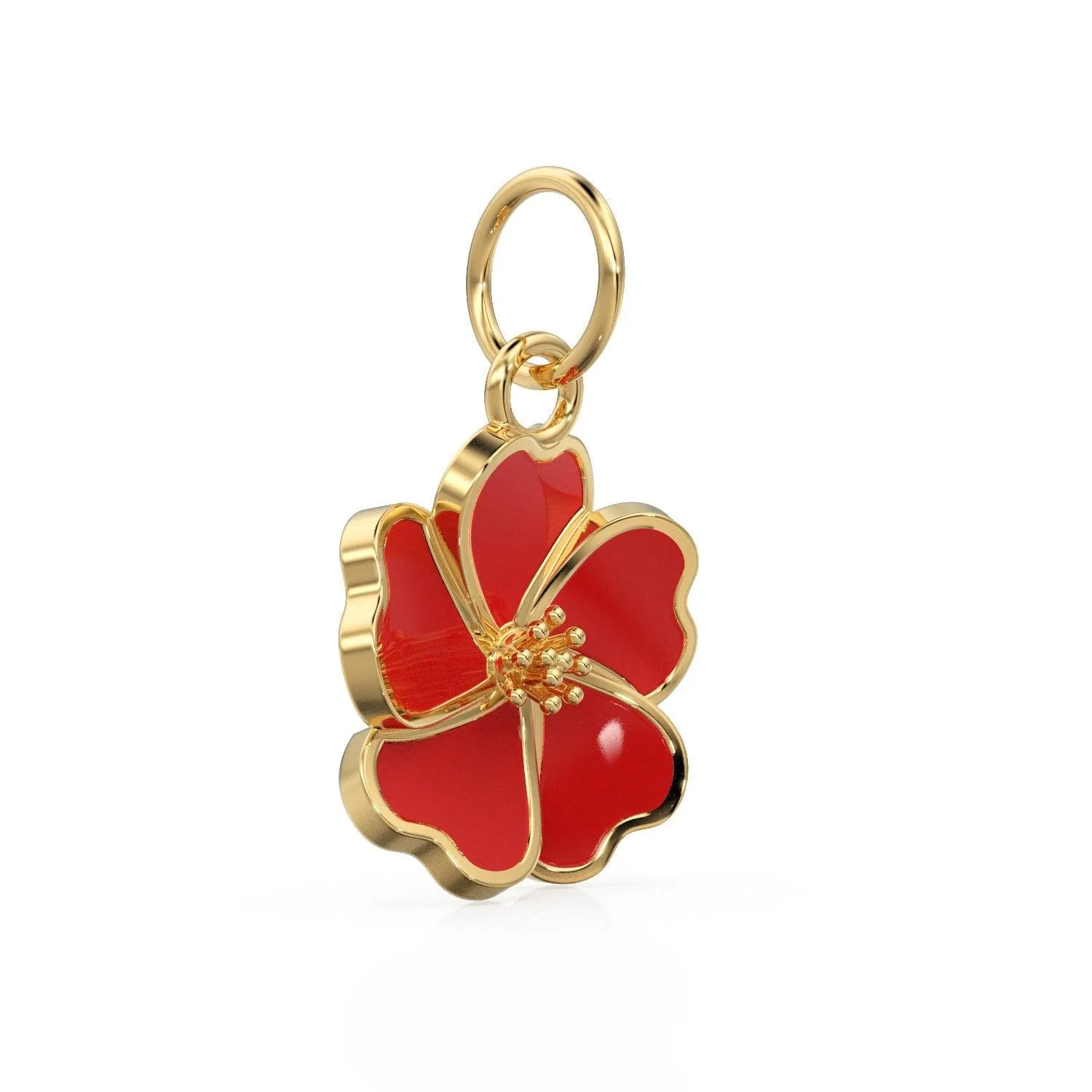 Dainty Hibiscus Solid Gold Enamel Charm / Tropical Flower Gold Enamel Pendant / Hawaiian Inspired Jewelry for Necklace Bracelet Earring