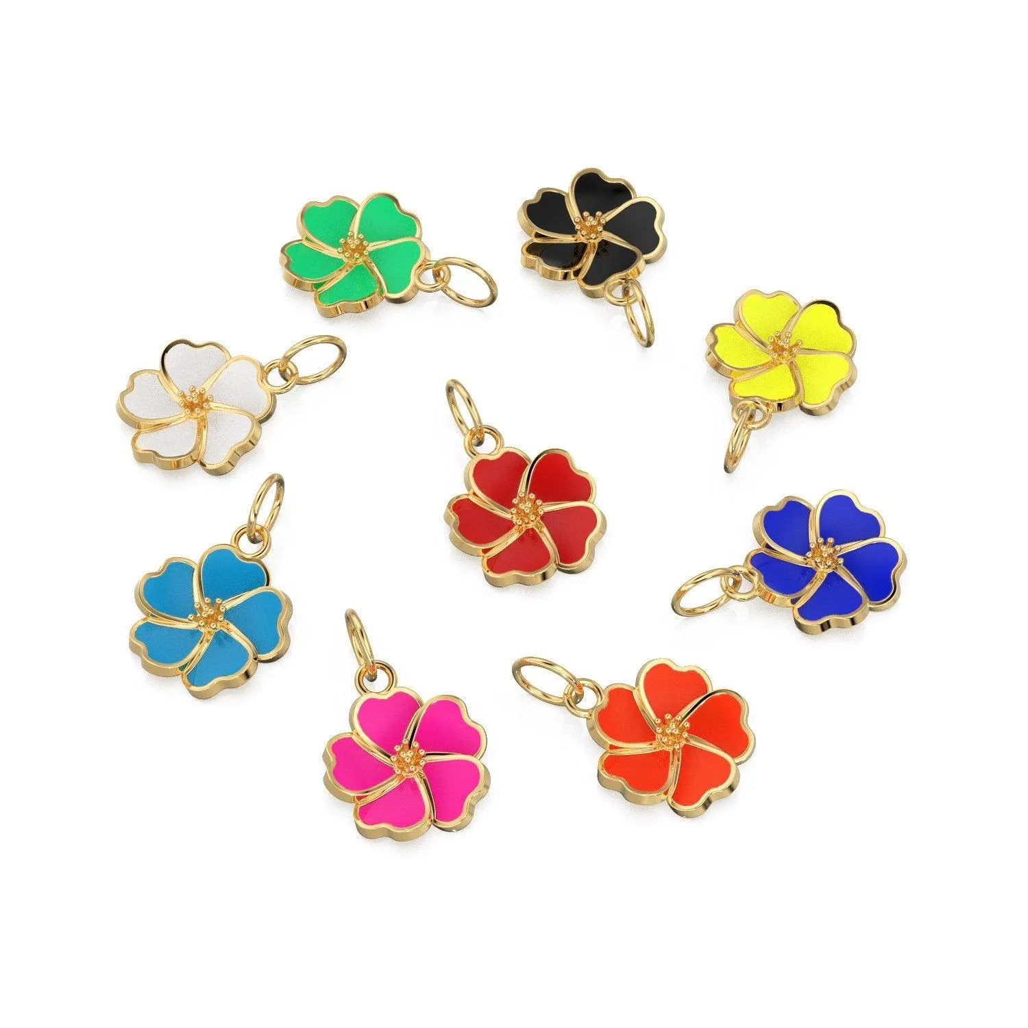 Dainty Hibiscus Solid Gold Enamel Charm / Tropical Flower Gold Enamel Pendant / Hawaiian Inspired Jewelry for Necklace Bracelet Earring