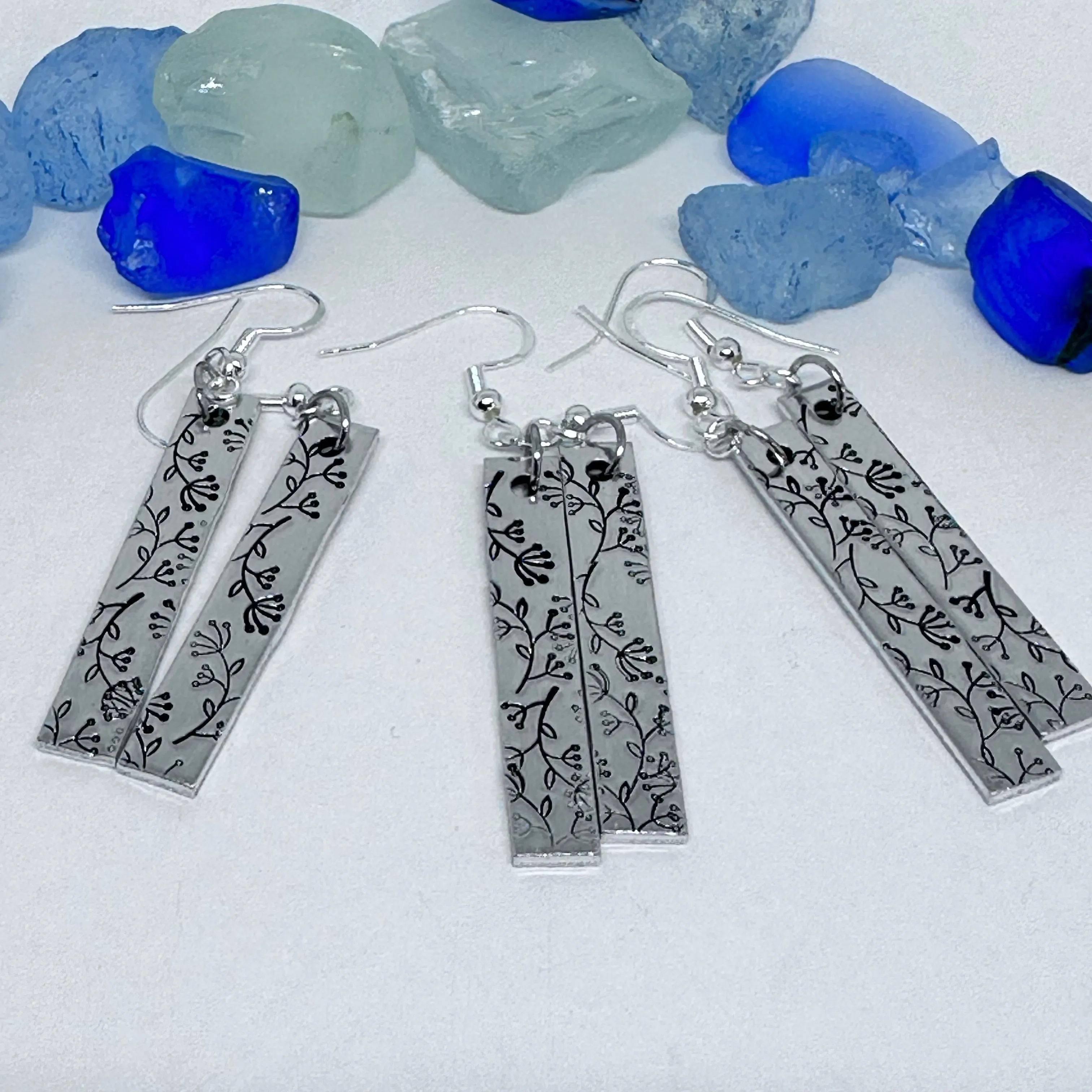 Dangling Floral - Hand Stamped Earrings
