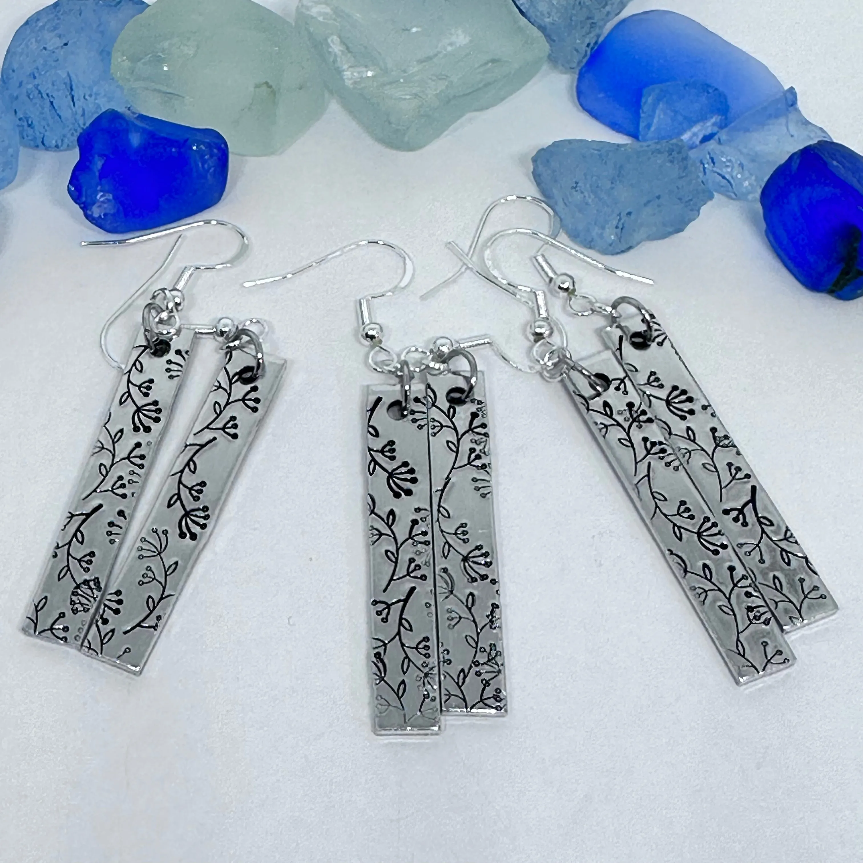 Dangling Floral - Hand Stamped Earrings