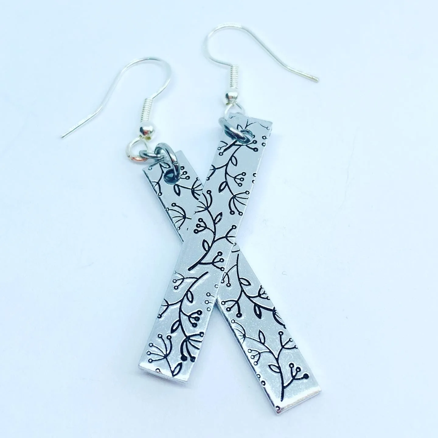 Dangling Floral - Hand Stamped Earrings