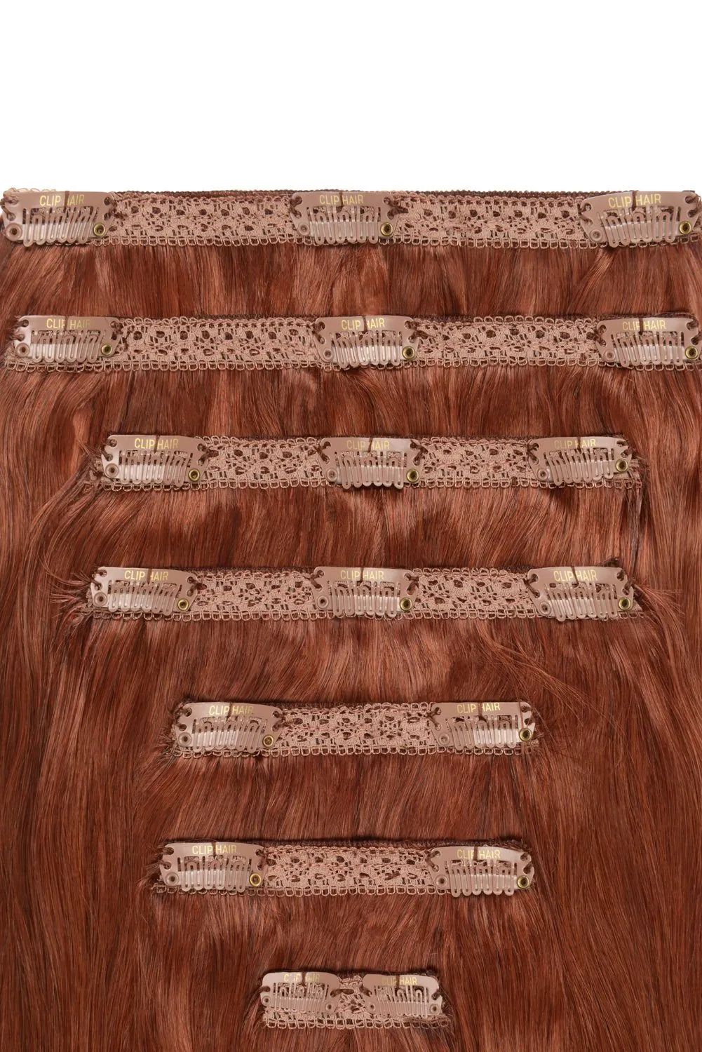 Dark Auburn/Copper Red (#33) Double Wefted Full Head Clip In Hair Extensions