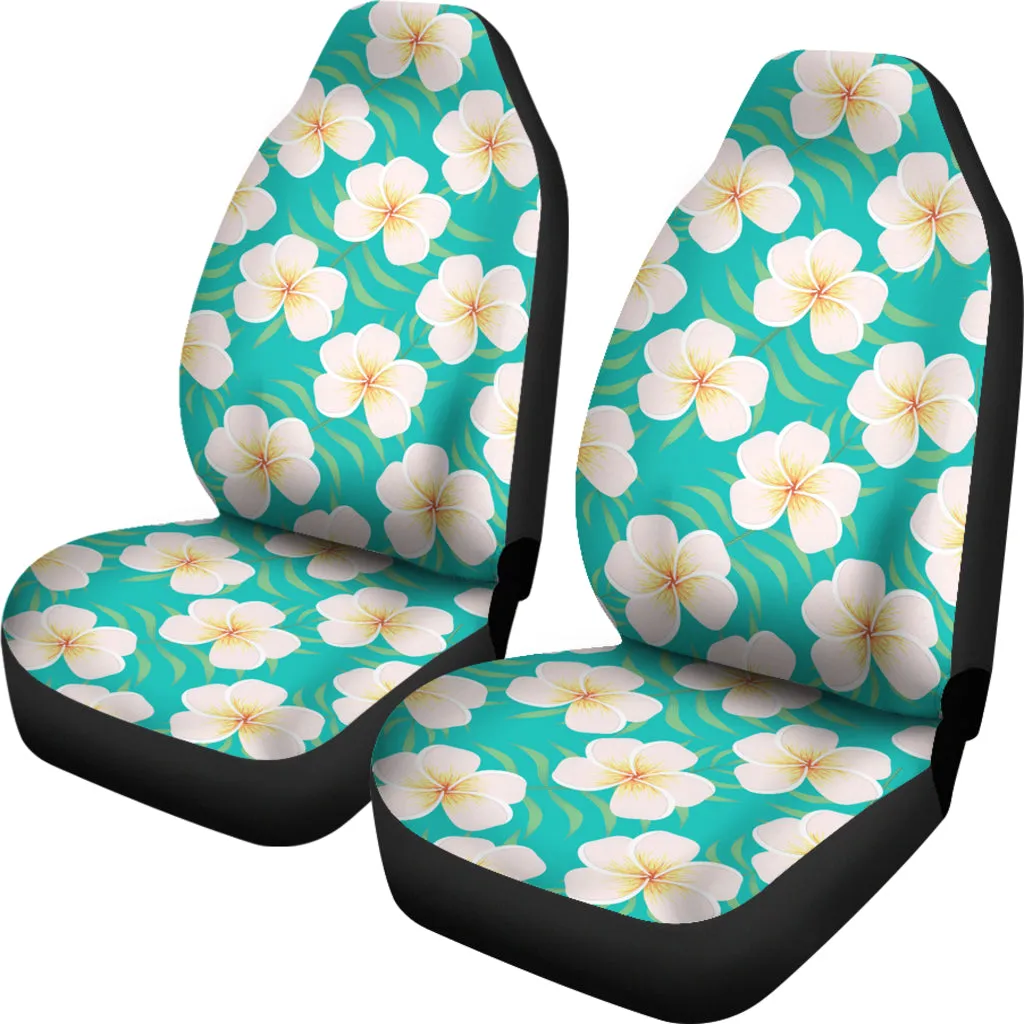 Dark Teal Plumeria Frangipani Hawaiian Flower Car Seat Covers Tropical Island Floral Pattern