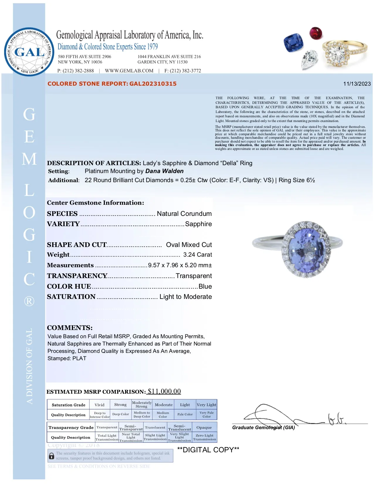 Della 3.24ct Natural Oval-Cut Light Blue Sapphire Halo Engagement Ring Eco-Friendly Platinum