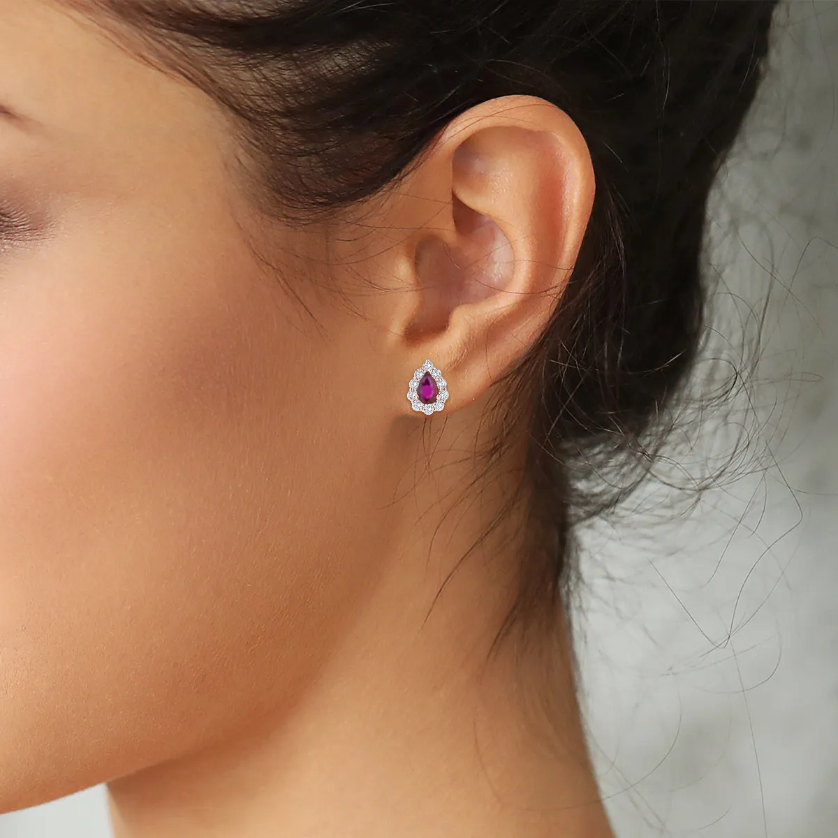 Diamond & Ruby Pear Shaped Stud Earrings