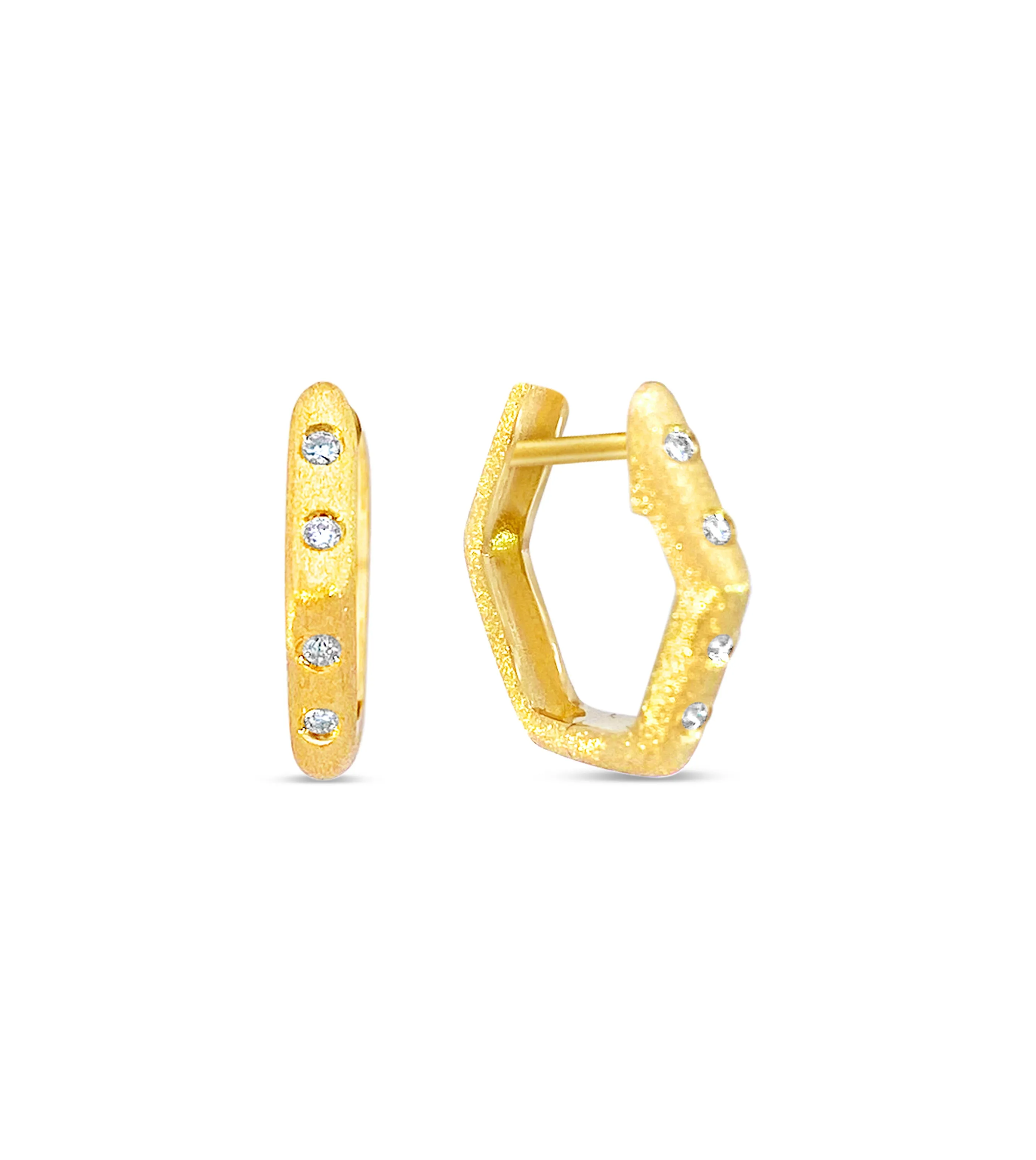 Diamond Hexagon Flush Huggie Earring