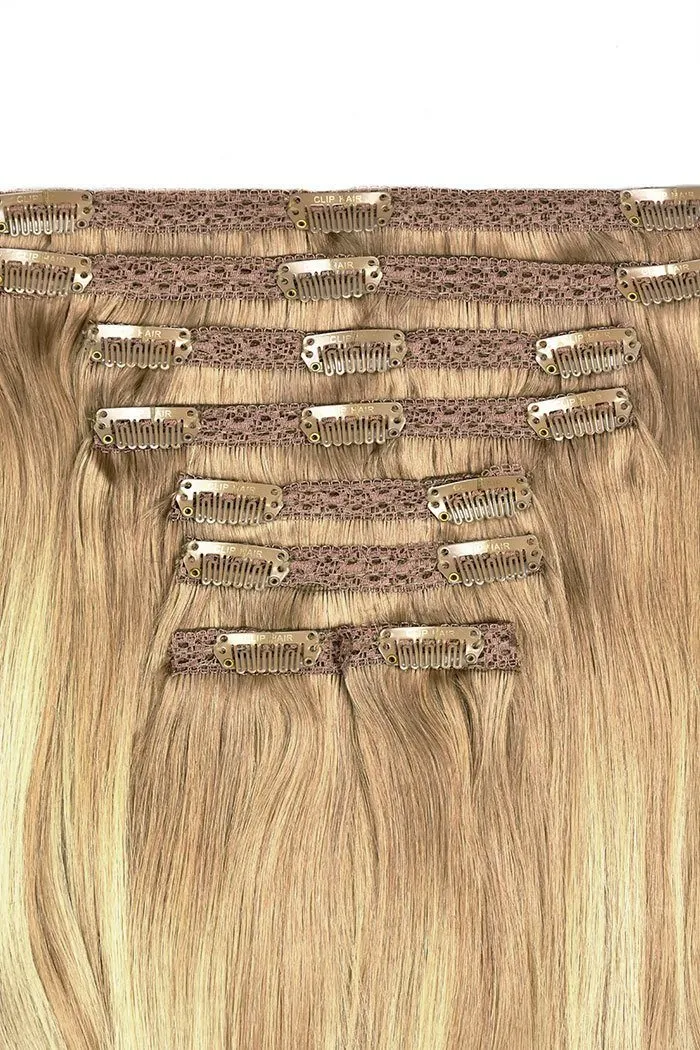 Double Wefted Full Head Biscuit Blondey Balayage Clip in Hair Extensions