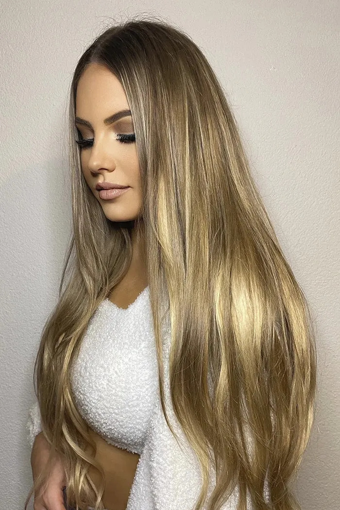 Double Wefted Full Head Biscuit Blondey Balayage Clip in Hair Extensions