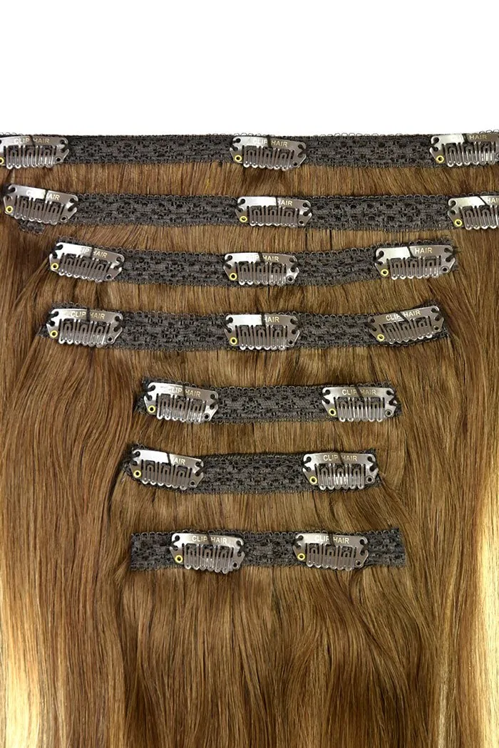 Double Wefted Full Head Chestnut Bronde Balayage Hair Extensions