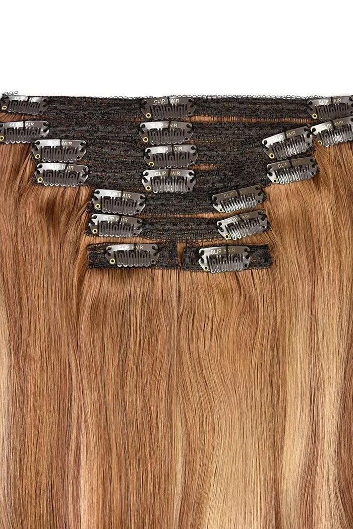 Double Wefted Full Head Clip in Hair Extensions - Cinnamon Swirl Balayage
