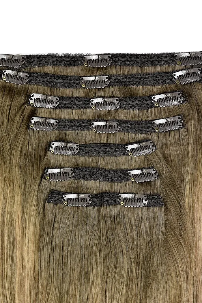 Double Wefted Full Head Clip in Hair Extensions - Soft Bronze Balayage