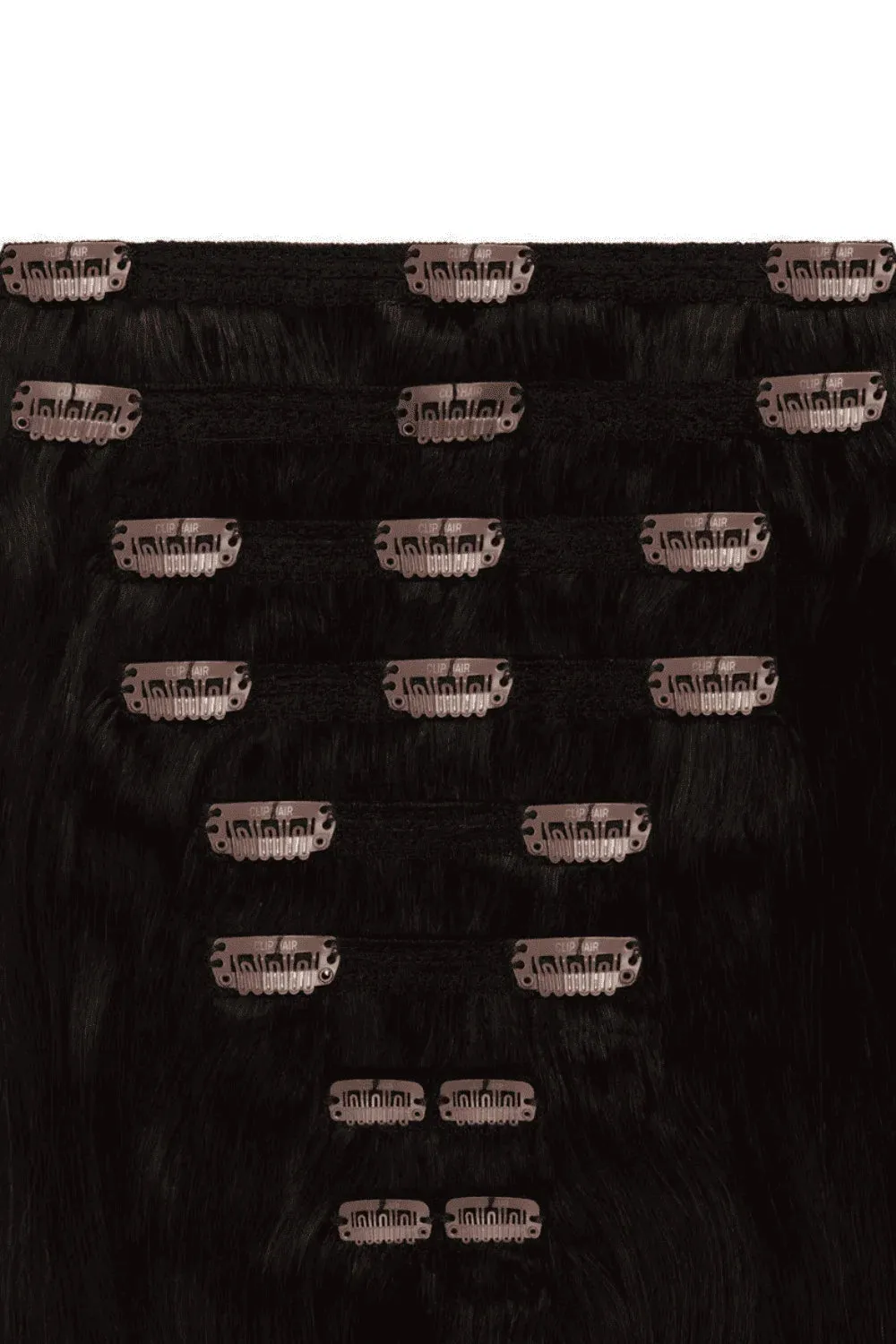 Double Wefted Full Head Remy Clip in Human Hair Extensions - Darkest Brown (#2)