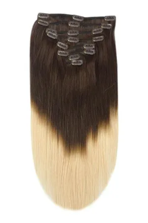 Double Wefted Full Head Remy Clip in Human Hair Extensions - Espresso Honey Ombre (#T2/27)