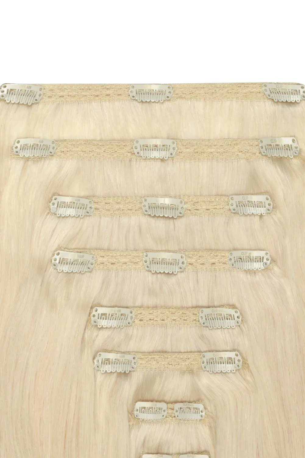 Double Wefted Full Head Remy Clip in Human Hair Extensions - Lightest Blonde (#60)