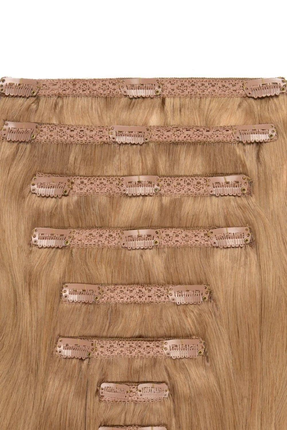 Double Wefted Full Head Remy Clip in Human Hair Extensions - Lightest Brown (#18)