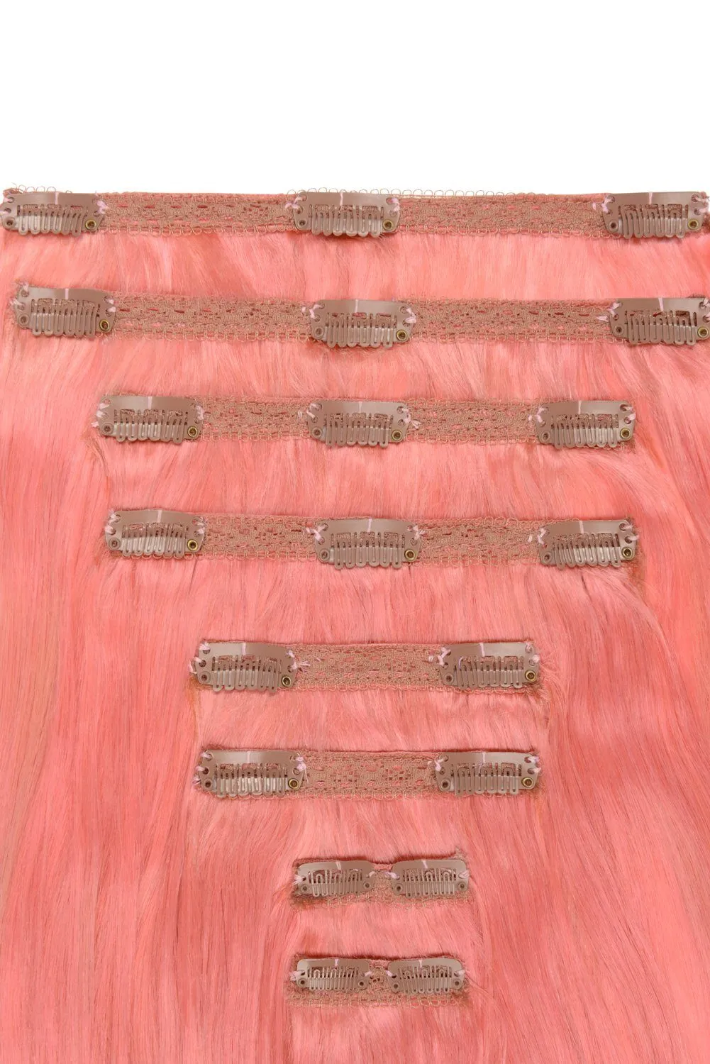Double Wefted Full Head Remy Clip in Human Hair Extensions - Pink