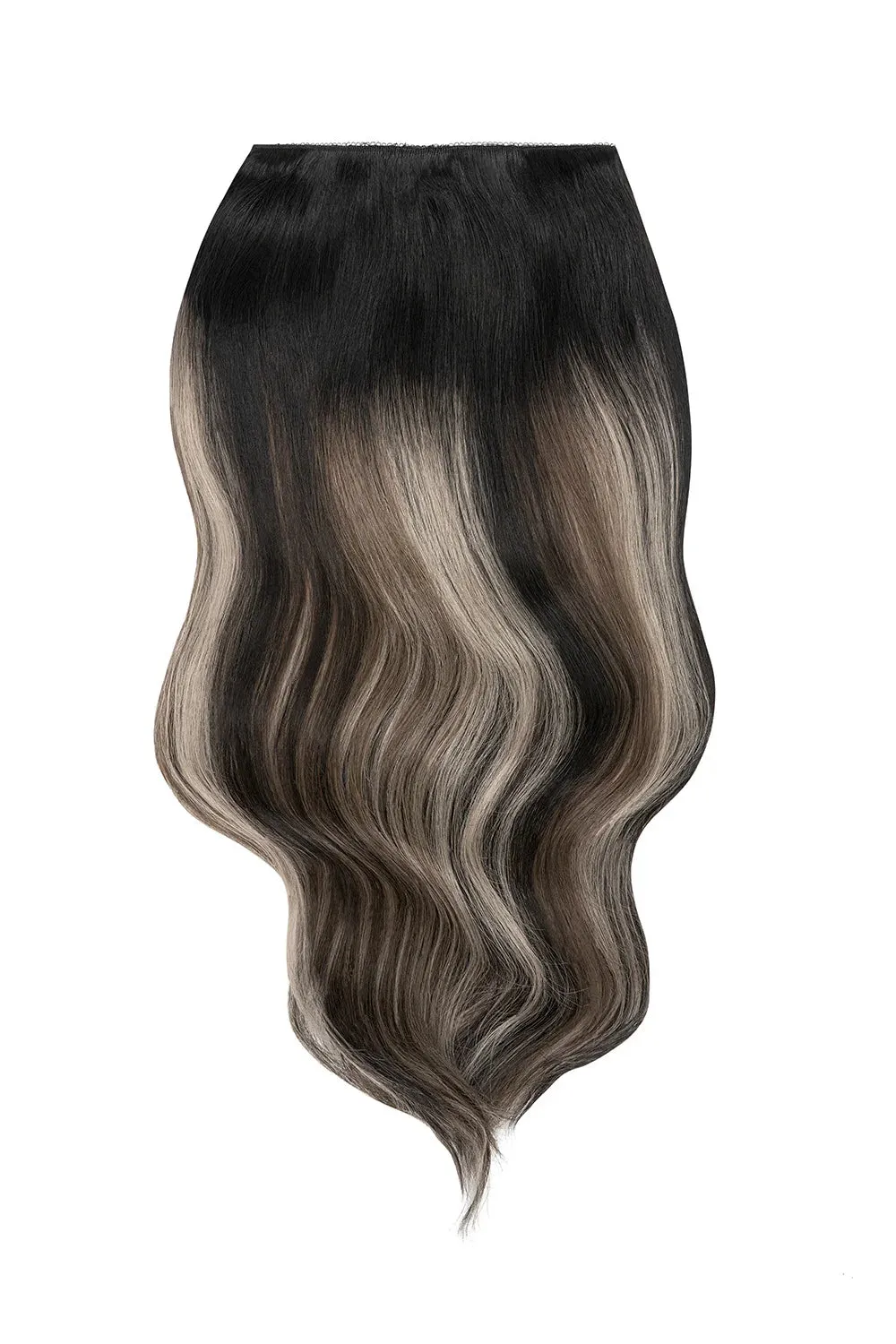 Double Wefted Full Head Remy Clip in Human Hair Extensions - Silver Shadow Balayage
