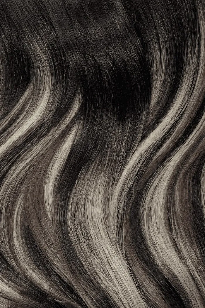Double Wefted Full Head Remy Clip in Human Hair Extensions - Silver Shadow Balayage