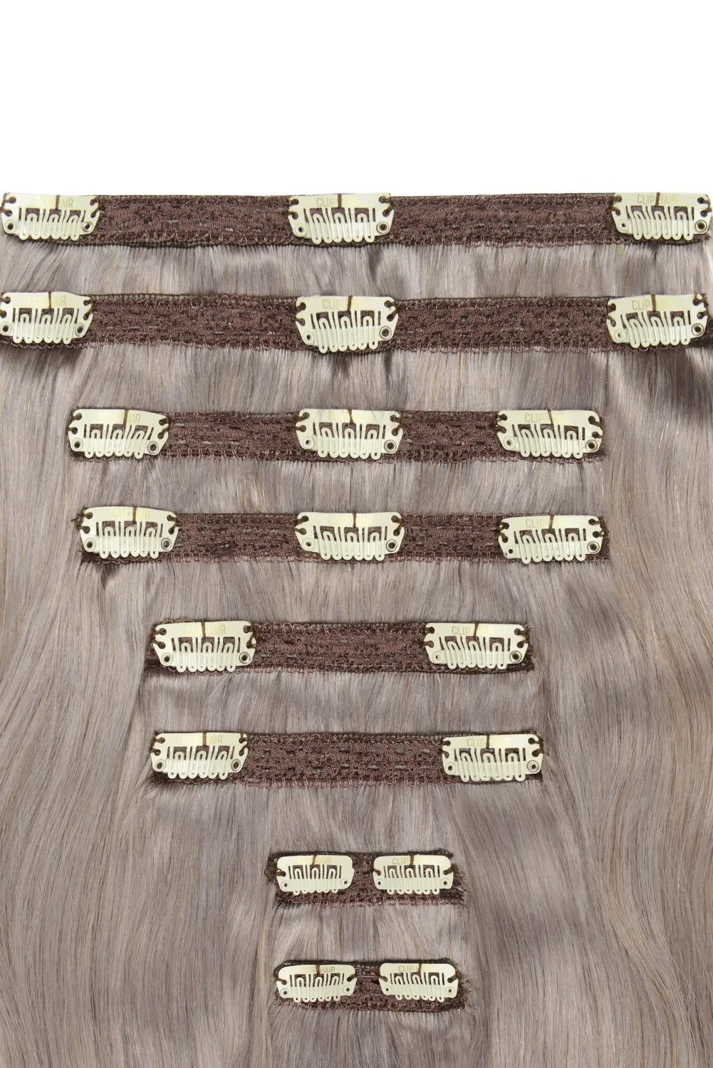 Double Wefted Full Head Remy Clip in Human Hair Extensions - Silver/Grey (#SG)