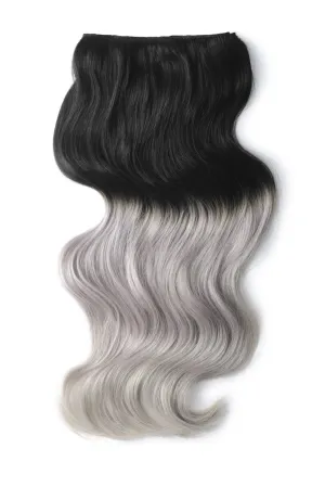 Double Wefted Full Head Remy Clip in Human Ombre Hair Extensions - Silver Black Ombre (#T1B/SG)