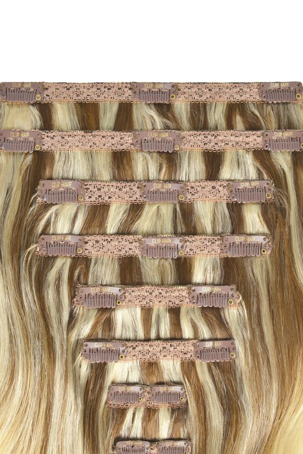 Double Wefted Full Head Remy Clip in Ombre Human Hair Extensions - (#TP6/613)