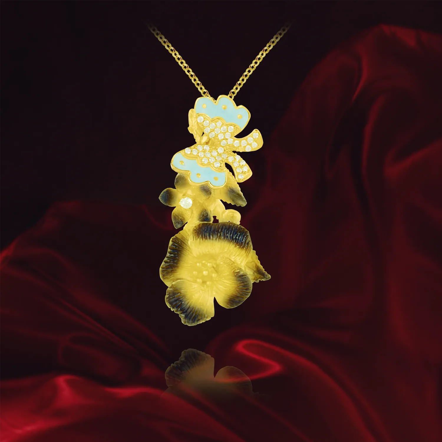Ember Blossoms with Butterfly Pendant