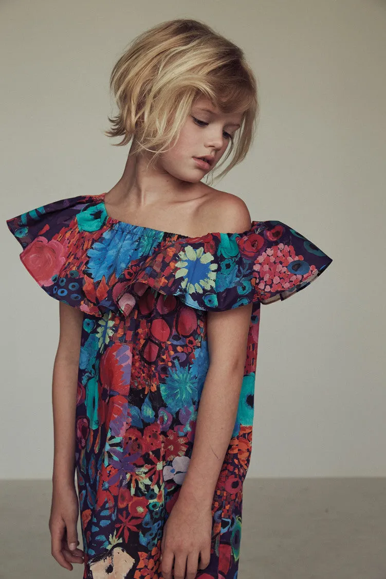 EVANGELINE DRESS IN TROPICAL FLOWERS