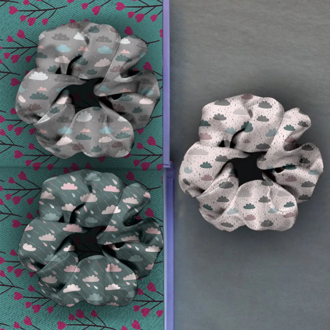 Ferosh Black- Grey Scrunchies Set of 3