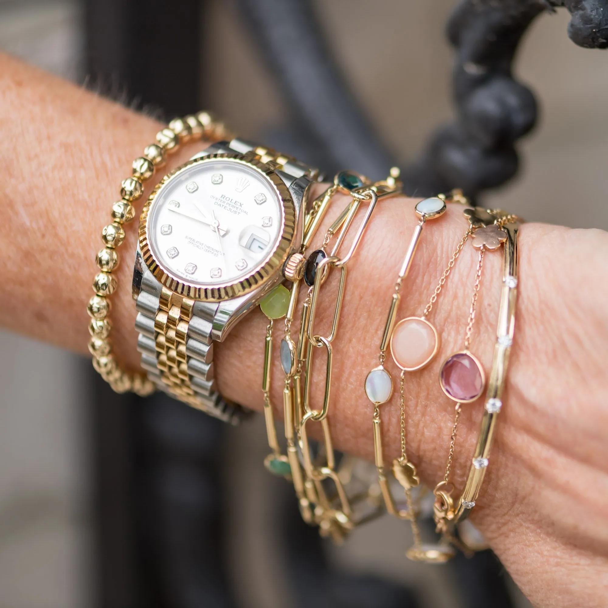 Flower & Gemstone Station Bracelet