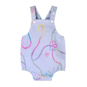 Flower Embroidered Denim Romper
