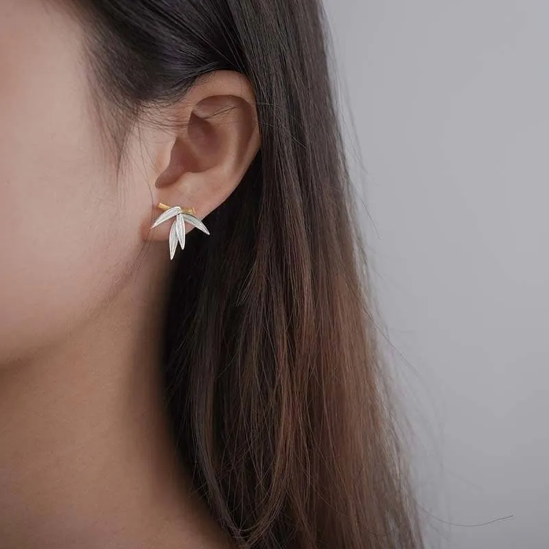 Fresh Bamboo Leaves Stud Earrings