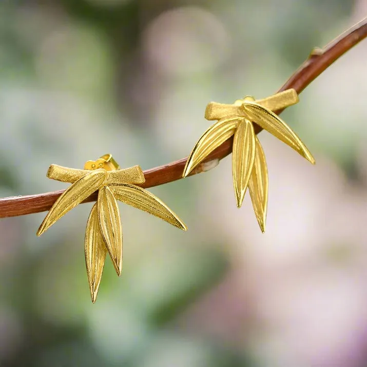 Fresh Bamboo Leaves Stud Earrings