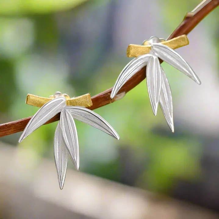 Fresh Bamboo Leaves Stud Earrings