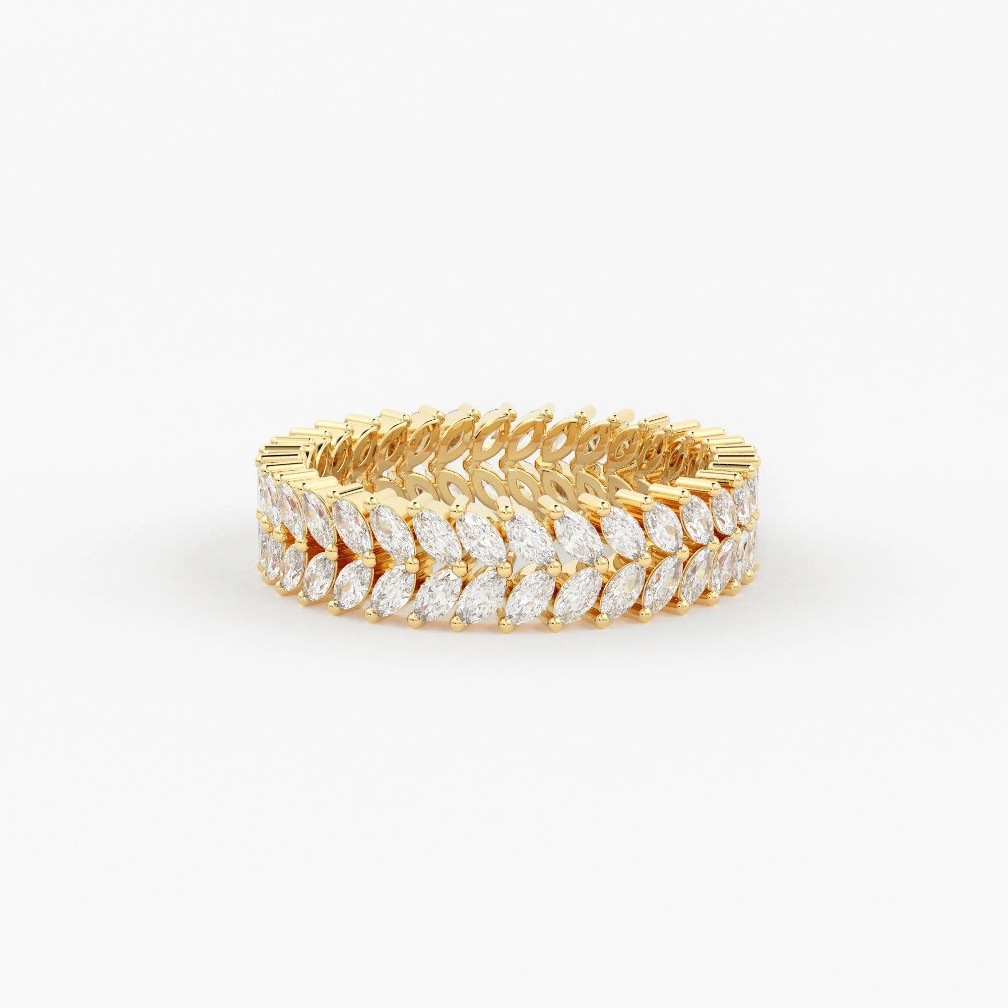 Full Eternity Marquise Diamond Ring / 14k Solid Gold Double Row Marquise Diamond Anniversary Ring / Luxury Proposal Real Diamond Ring