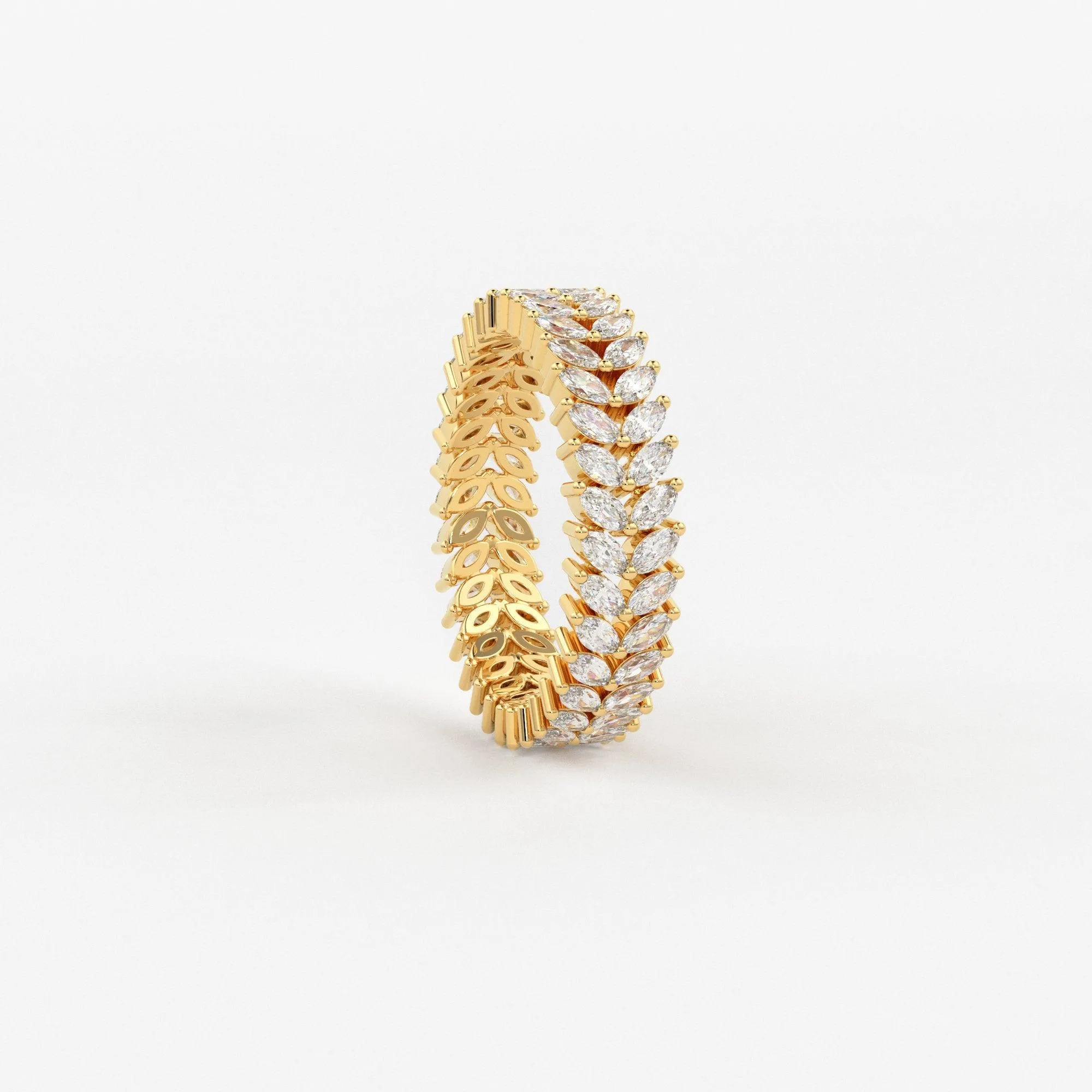 Full Eternity Marquise Diamond Ring / 14k Solid Gold Double Row Marquise Diamond Anniversary Ring / Luxury Proposal Real Diamond Ring