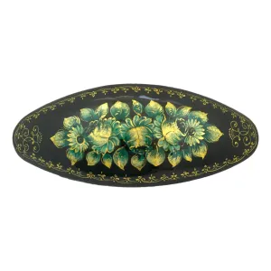 Hair Barrette Green Gold Flowers