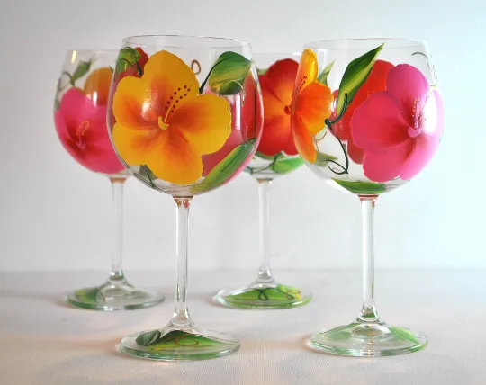 Handpainted Hibiscus Glasses